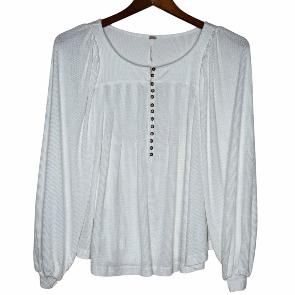 Free People Devin Pleated Balloon Sleeve Button Front Blouse Size XS